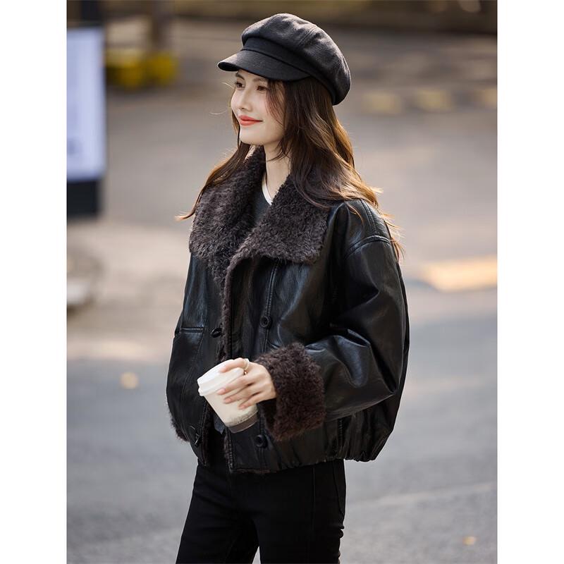 Xinfeiyu Damen Daunenjacke mit Patchwork aus Kunstleder