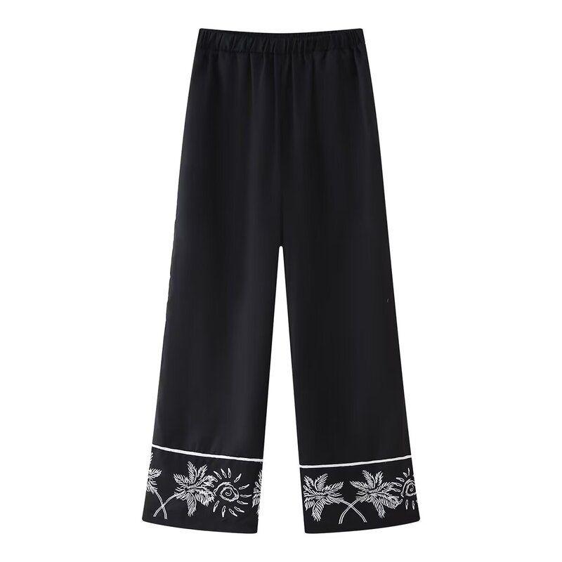 Western Style 2024 Summer New Women clothes Design Slimming Versatile Embroidered Short sleeve Shirts Mid-Waist Trousers