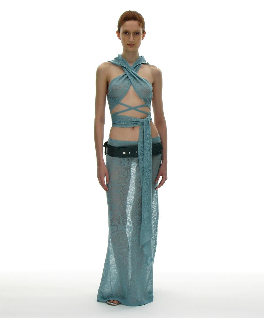 Partimento Woman Crochet Knit Maxi Skirt_Sky