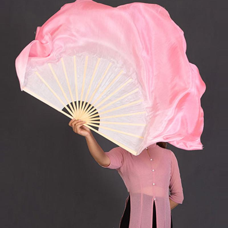 2 Pcs Gradient Pink Silk Bamboo Fan Practice Veils Silk Fan Women  Performance Props Classical Dance Hand Dye Rayon Silk Fans