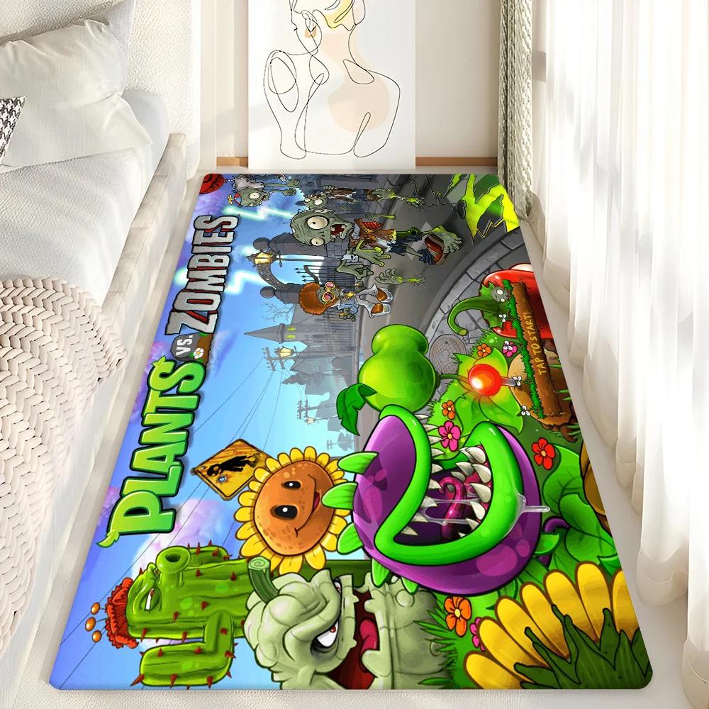 P-Pflanzen-vs Cartoon Z-Zombies Badezimmermatte Rutschfest Wasserabsorbierend Langes Streifenpolster Schlafzimmer Matte Hotel Dekor Matte