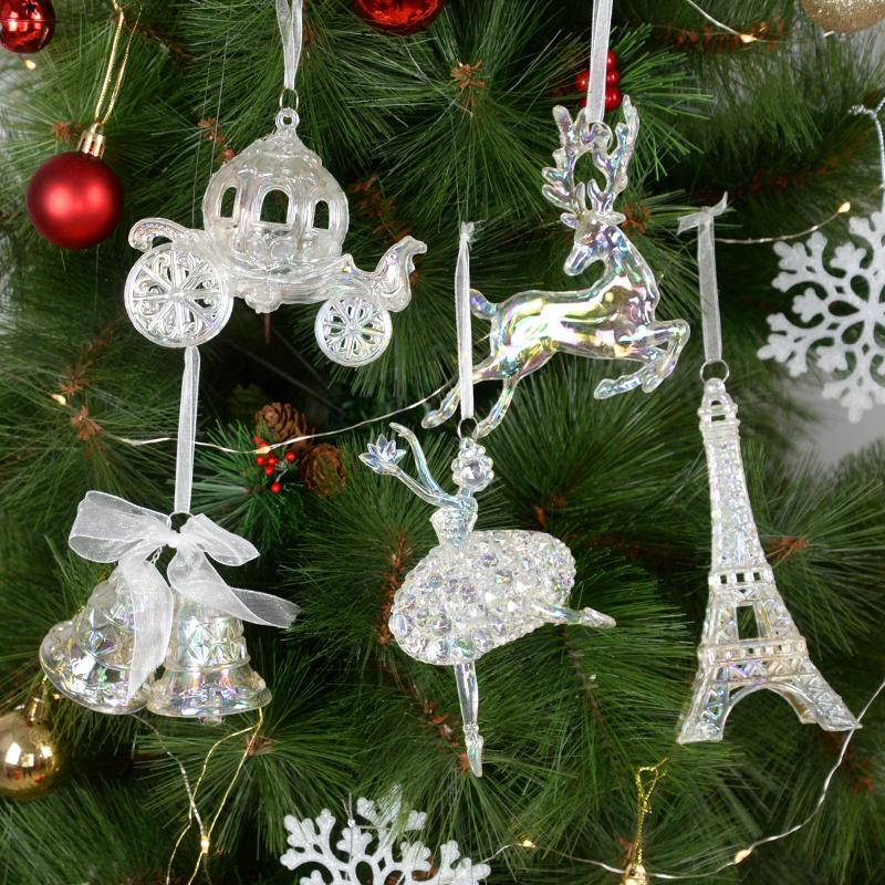 Christmas Transparent Snowflake Hanging Ornaments 2025 Christmas Tree Acrylic Pendant Home Decoration Navidad Gift New Year 2026