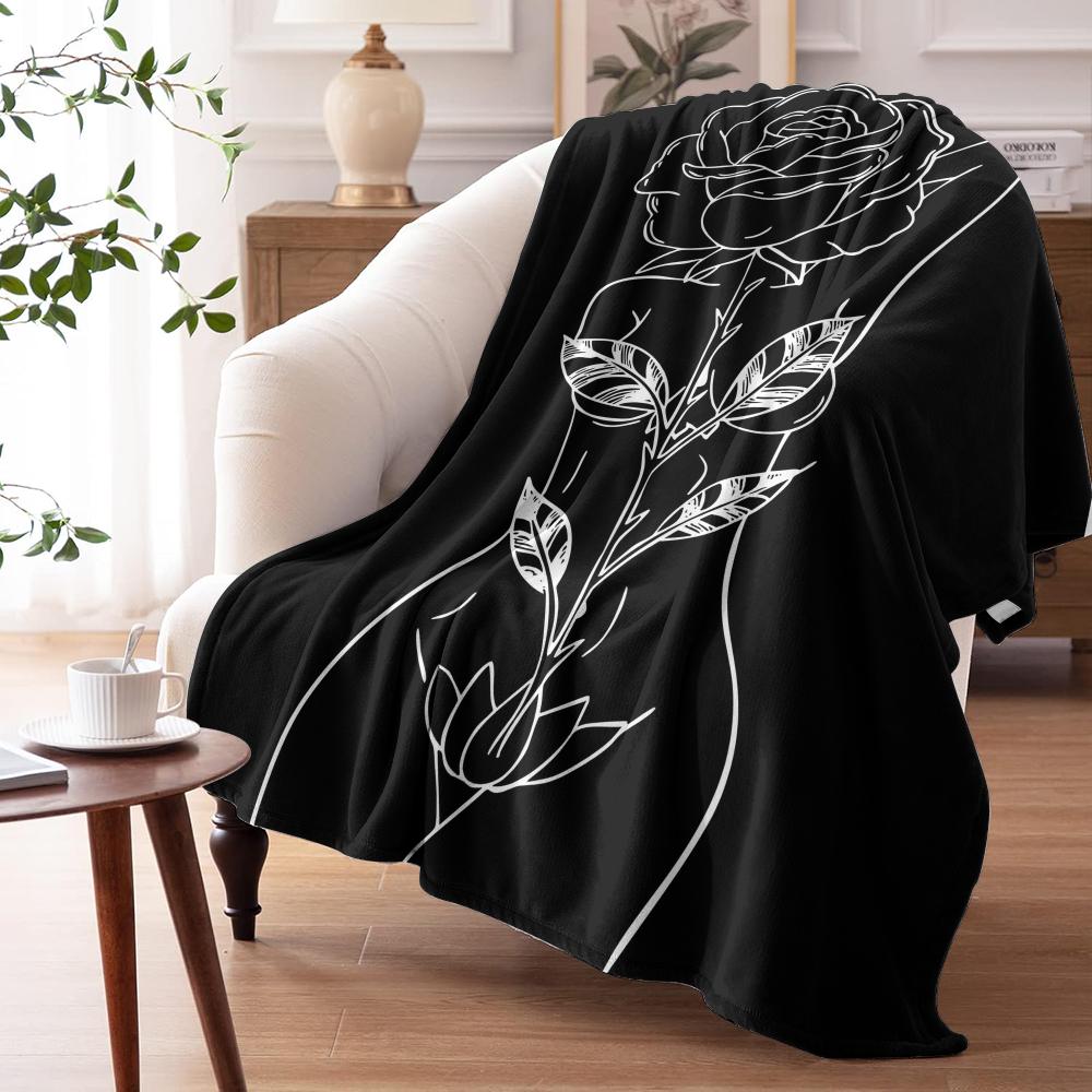 Rose and Face Line Throw Soft Flannel AC Blanket Lightweight Summer Nap Throw Cozy  Blanket for Sofa Bed Travel Home