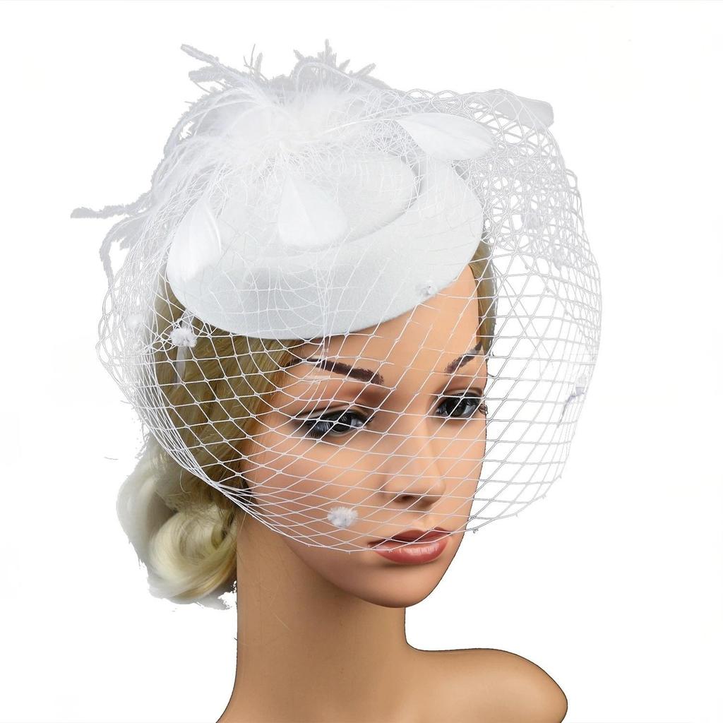 Bridal Wedding Veil Hair Accessories Sinamay Loop Veil Feather Fascinator Formal Hat Kentucky Derby Church Headpiece