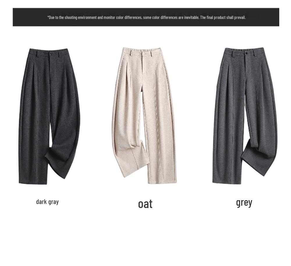Mulberry Silk Wool Wide-Leg High Waist Pants for Women - Autumn/Winter Casual Drape with Velvet Lining.