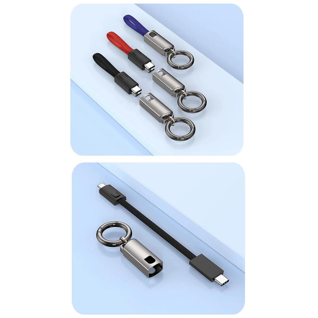 Short USB C to C Cable 16CM for PD65W Fast Charging 3A Keychain Attachment Zinc Alloy Phone Lanyard Data Cable