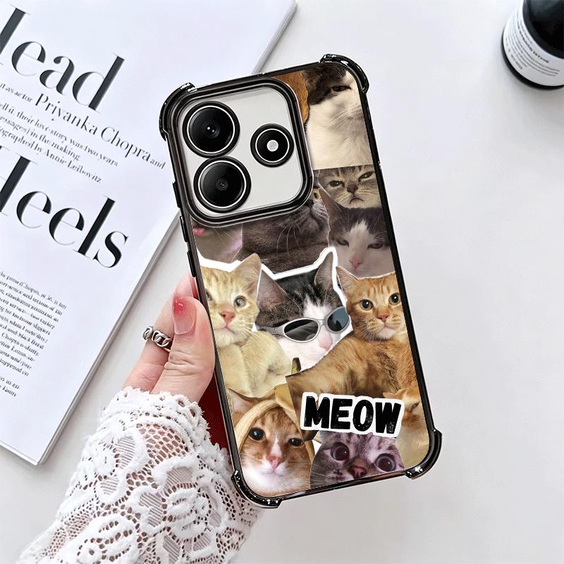 Crying Cats Combine Memes Plating Phone Case For Xiaomi Redmi Note 14 15 Pro Plus 13 12 11 11S 11T 10 9S 9 5G Anti-Fall Airabag