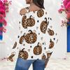 Women Plus Size Asymmetric Cutout Neck Cold Shoulder Long Sleeve Leopard Cherry Printed White Fitted Top