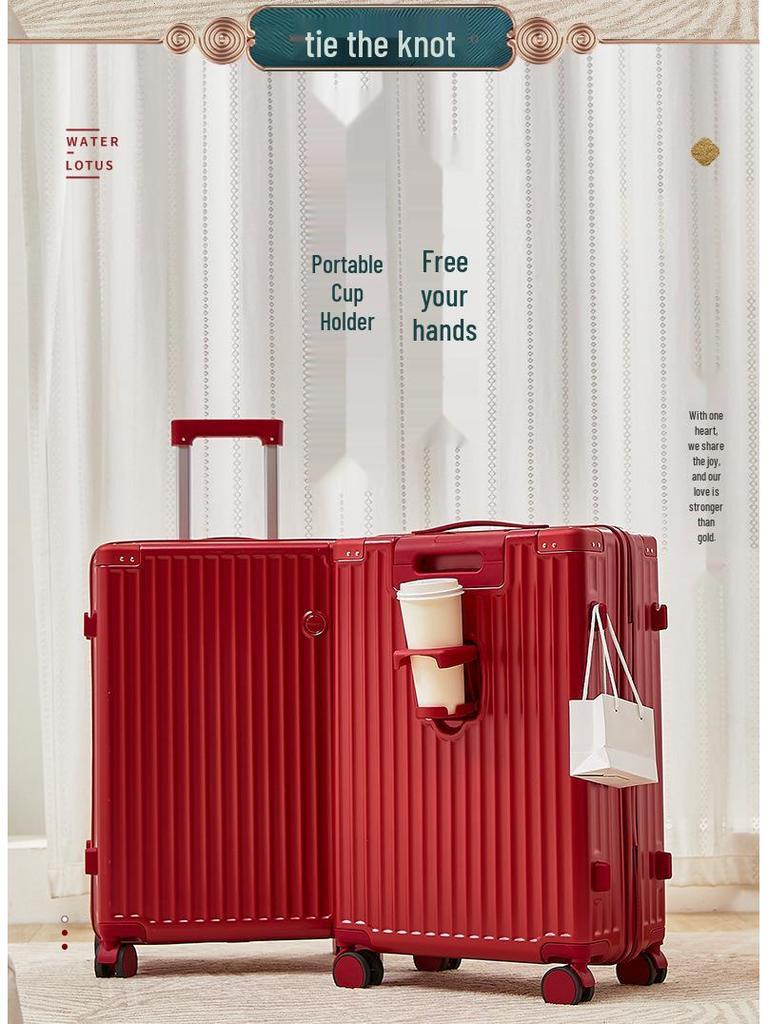 Red Wedding Dowry Suitcase: New Trolley Case for Brides & Grooms, with Password Lock and Leather Finish.