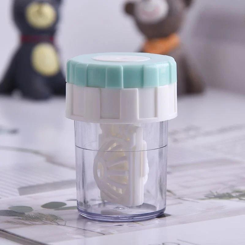 1pc  Contact Lenses Cleaner Device Manually Rotatable Type Portable Contact Lens Beauty Pupil Storage Cleaning Container Tools