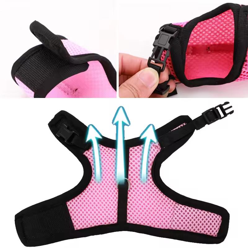 Breathable and stylish pet vest-style harness with adjustable soft strap and elastic leash set, suitable for rabbits and cats