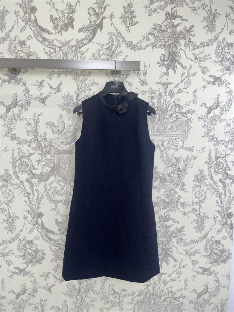 

Spring Collection: Navy Blue Sleeveless Dress with Black Bow Small