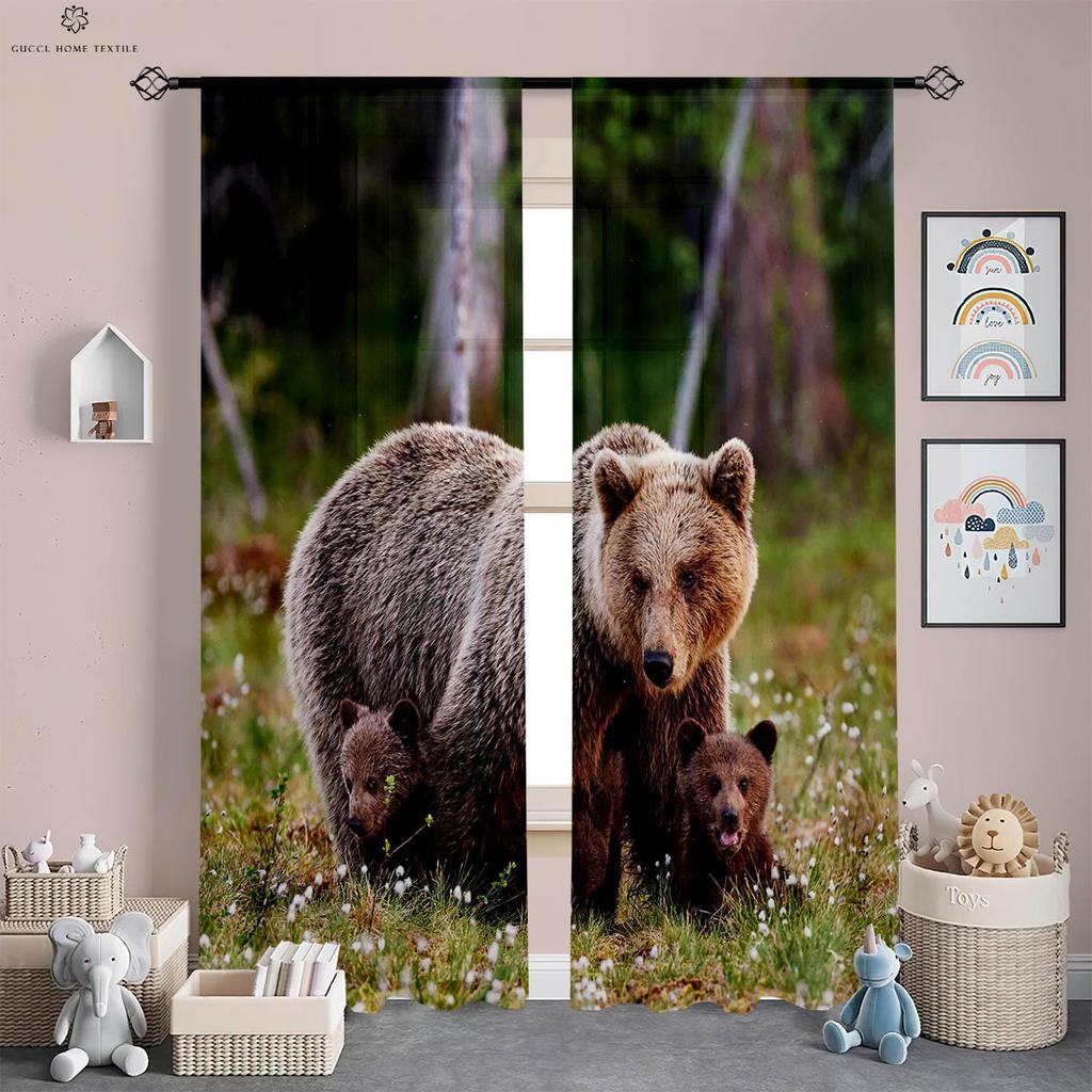 Tiger Cheetah Animal 3D Printing Curtains, Polyester Fiber, Bedroom, Living Room, Study, Kitchen, Window Decoration, 2 Pcs