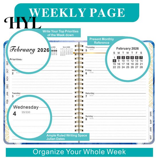 Small And Portable Planner 2025-2026 Jul 2025 - Jun 2026 12 Month Daily Weekly Monthly Exquisite Workmanship Calendar Floral Print Spiral Binding