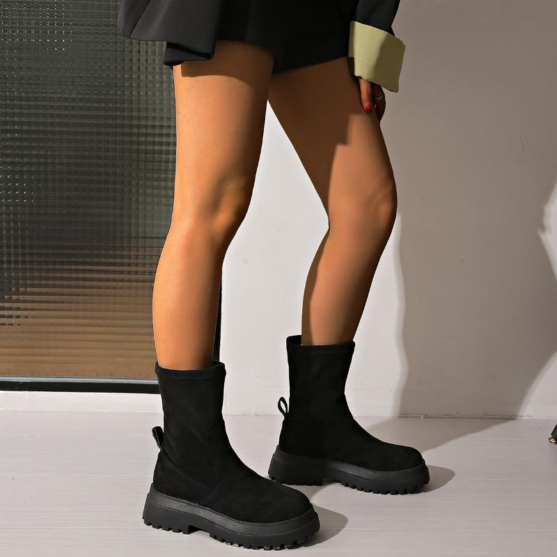 Fashion Women's Fashion Thick Heel Cotton Boots Winter New Round Head Suede Sleeve Thick Sole Anti-slip Wear-resistant Short Boots