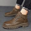 Fashion New Classic Men Boots Genuine Leather Lace-Up Male Comfortable High Top Shoe All-match Winter Plush Snow Boots
