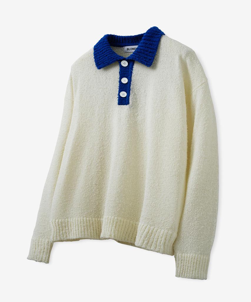 BLOND9 Tail Yarn Coloration Collar Knit_Blue