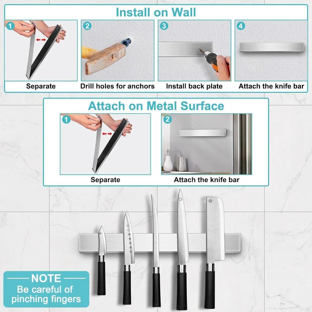 Magnetic Knife Holder for Wall, Knife Magnetic Strip Magnetic Knife Holder for Refrigerator Mount Knife Rack Kitchen Utensil Holder Metal Tool Holder
