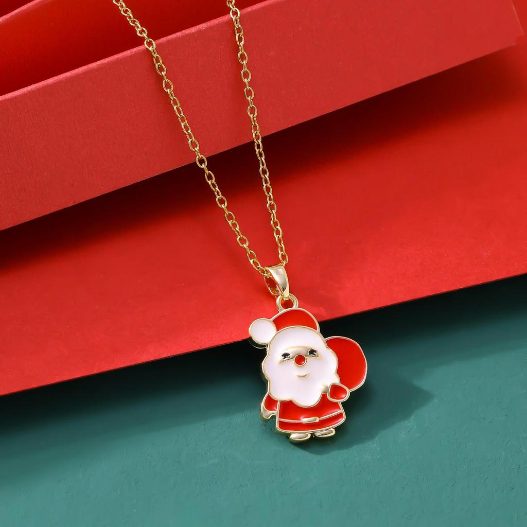 Women's Santa Claus Enamel Pendant Necklace, Non-Fading Rhinestone, Light Luxury Holiday Jewelry