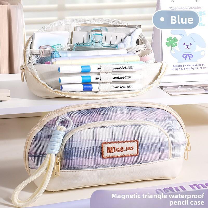 Vintage American Style Magnetic Pen Case With Patterned Fabric For Office And School Use