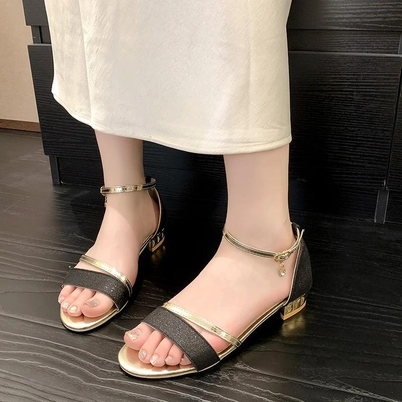 Fashion Versatile Outdoor Women's Sandals Shoes for Women 2025 New Summer Buckle Strap Peep Toe Low-heel Dress Sandals Women