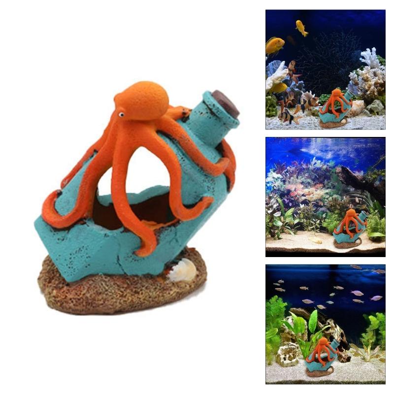 Drifting Bottle Octopuses Aquascaping Stone For Fish Tanks Resin Decorations Safe Lightweight Design