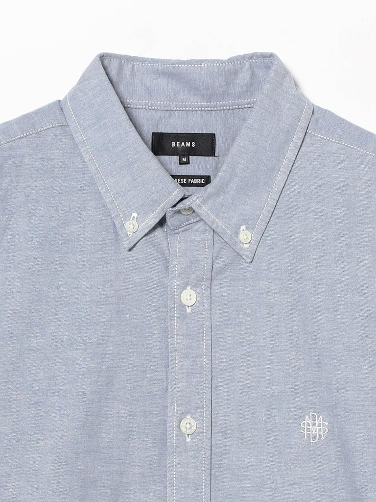 Beams Men's S/S Stretch Emblem Button-Down Shirt, SAX L