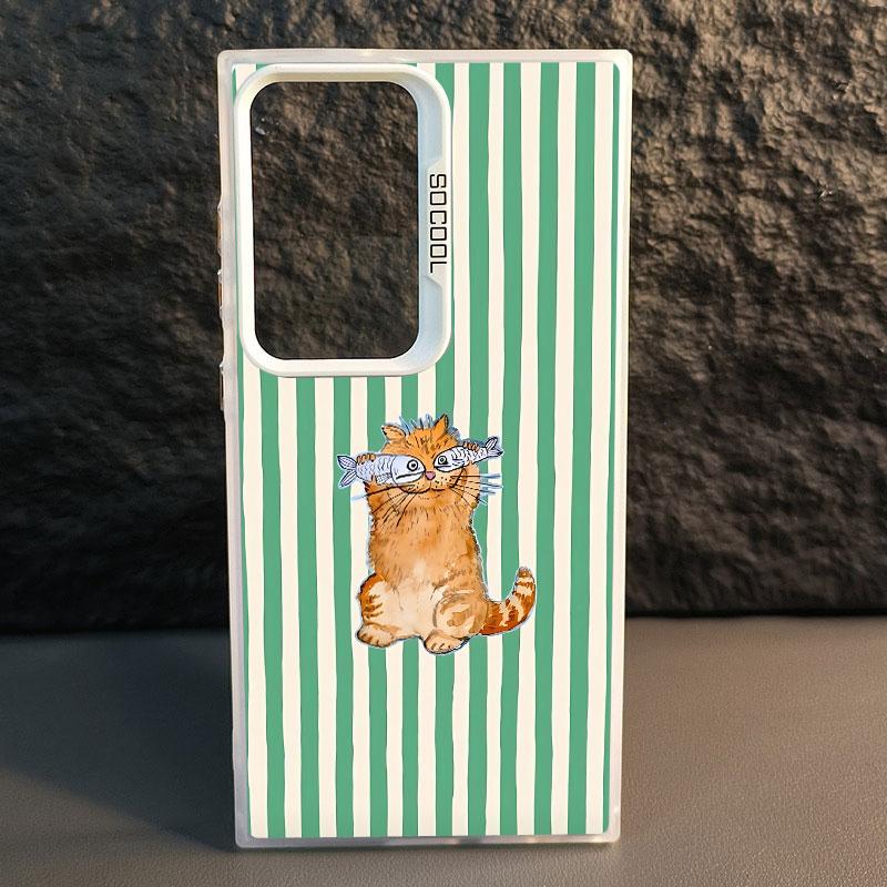 For Samsung Galaxy S25 S24 S23 S22 Ultra Plus S21 S23 S24 FE Laser Phone Case Colorful Marine Organism Striped Base Color Covers