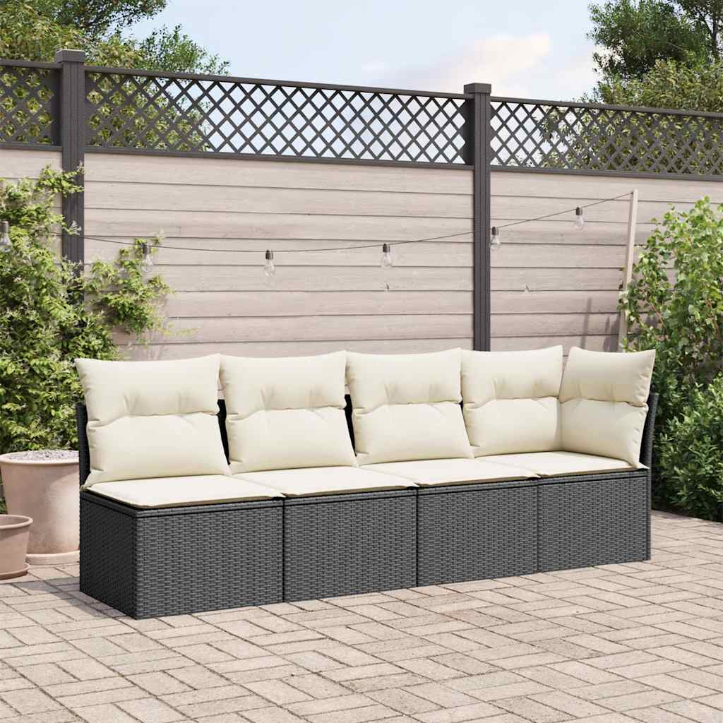 Vidaxl Sofa Ogrodowa Z Poduszkami, 4-Osobowa, Czarna, Polirattan