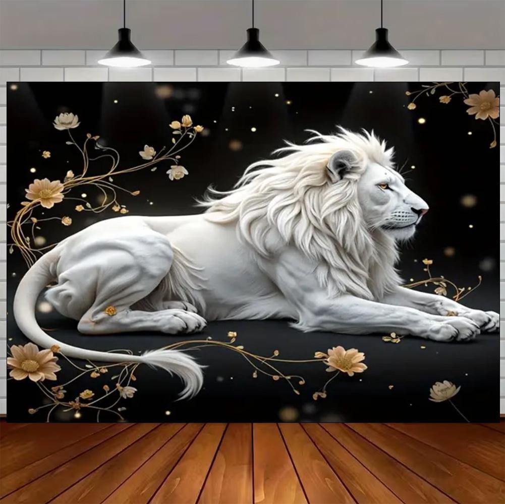 Luxury White Lion Backdrop Supplies White and Gold Regal Animal Background Birthday Photozone Party Decoration Photography Props