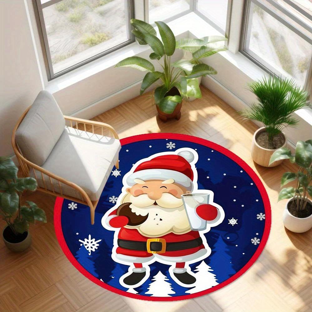 1 Piece Christmas Round Rug Suitable For Living Room Bedroom And Kitchen Home Decoration Room Decoration Gift For Friends And Family