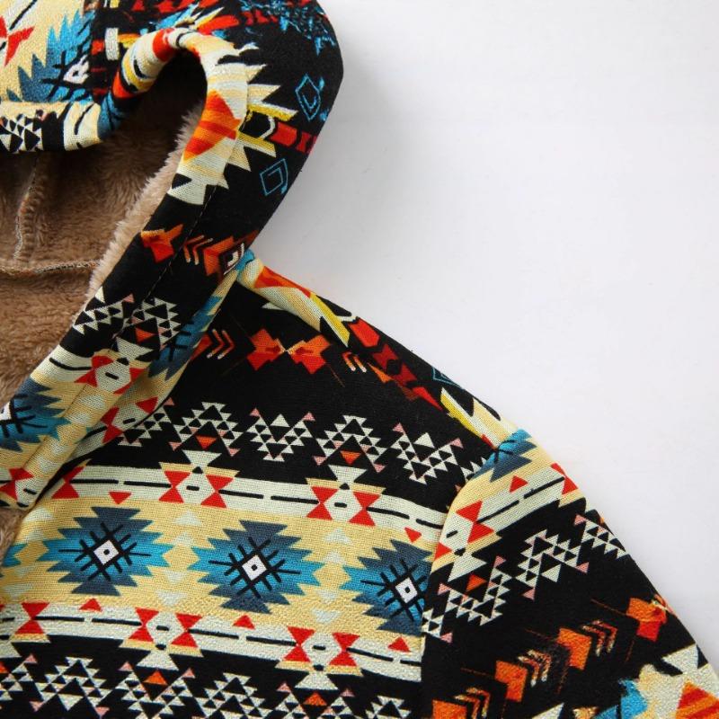 New Women's Printed Casual Printed Hooded Warm Plush Long Sleeve Jacket