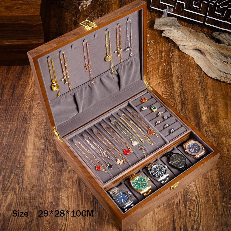 

Glass Jewelry Display Box Watches Necklace Organizer Case Wooden Jewellery Trinket Cases Household Rings Storage Boxes