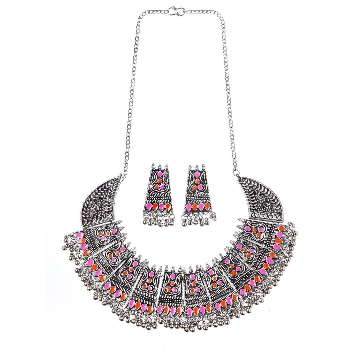 Модный новейший стильный традиционный набор украшений из окисленного серебра для женщин — фото 4