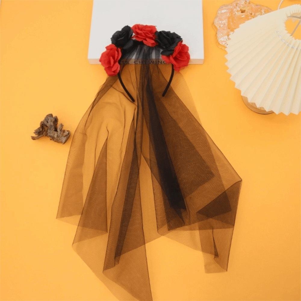 Black Rose Skull Hair Band Lace Cosplay Headdress Funny Halloween Headband  Masquerades Costume
