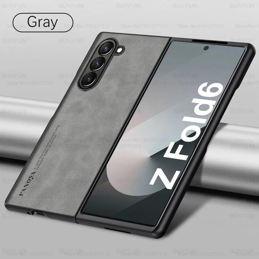 Matte Business Skin Touch Retro Lambskin Leather Phone Case For Samsung Galaxy Z Fold 7 6 5 4 3 PU+TPU Shockproof Protect Cover