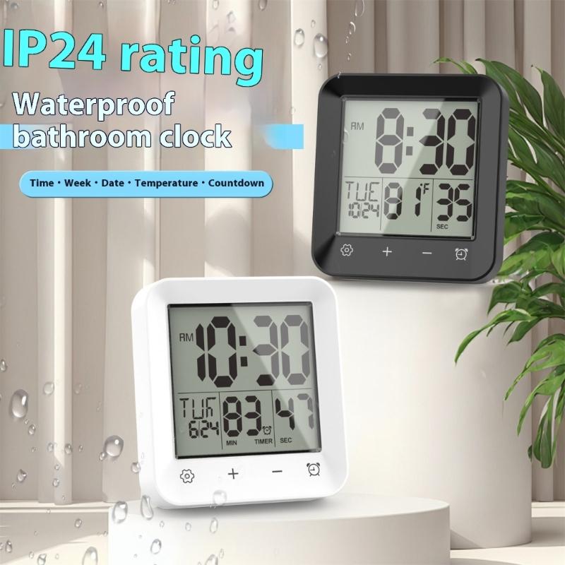 Bathroom Timer Clock Shower Clock,Waterproof for Water Sprays Bathroom Clock Wall Mount,Displays Time,Temperature Date
