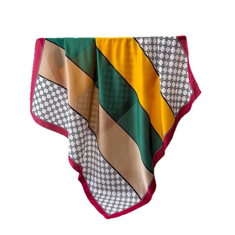 Satin Imitation Silk High-End Printing Large Square Scarf Silk Scarf Shawl Headscarf Neck Protection Scarf Decorative Women'S Scarf