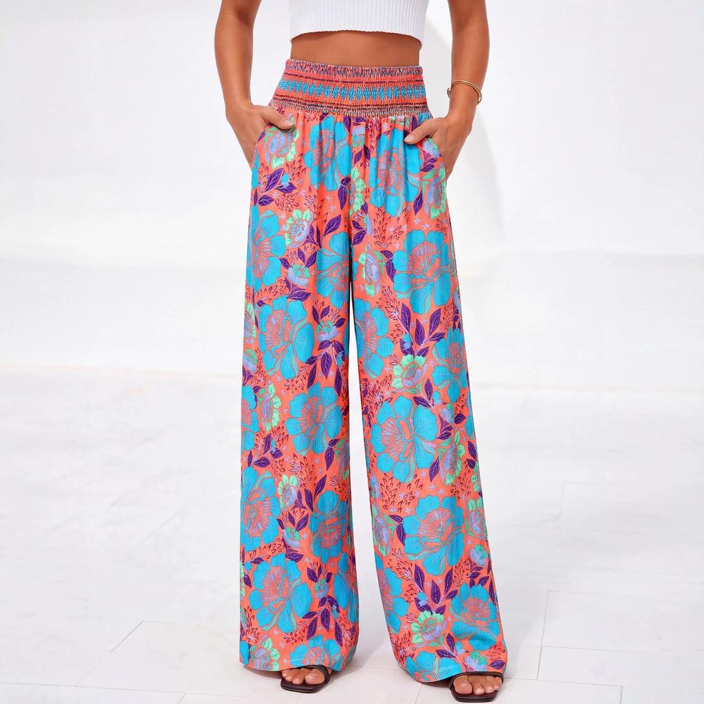 Summer New Style Casual Comfortable High-waist Wide-leg Printed Pants