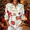 Women's Casual Christmas Print 3/4 Sleeve Button Down Collared Shirt