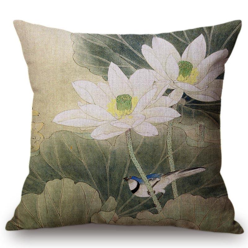 Chinese Retro Painting Style Classical Girl Lotus Cushion Covers Office Car Sofa Chair Home Decoration Cushion Cover Pillow Case