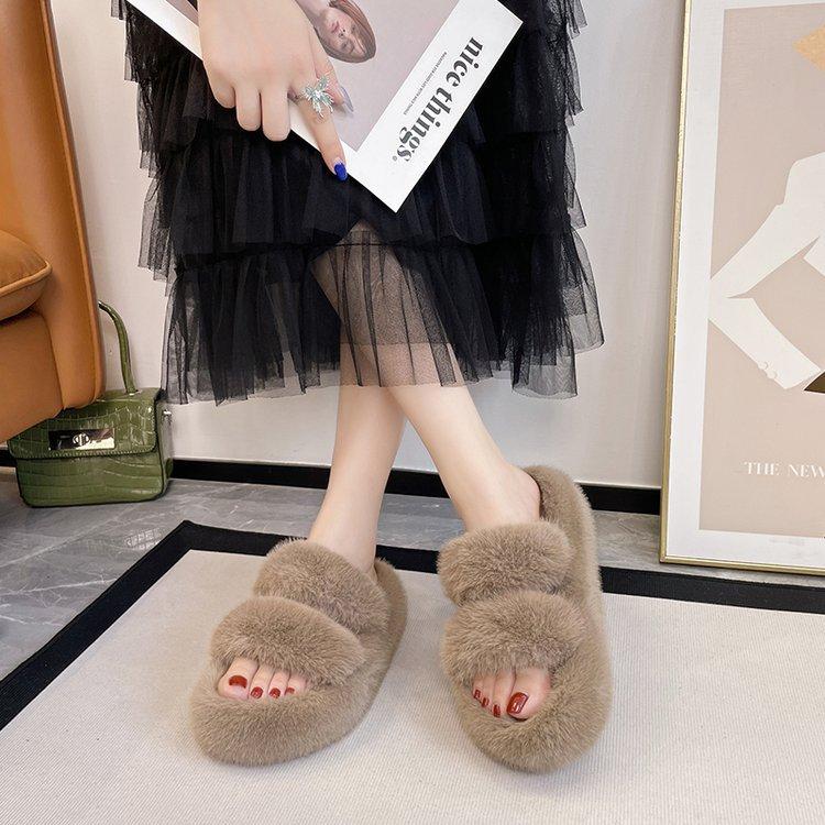 2025 autumn new small muffin thick bottom heightening plush cotton slippers women wear home hair mop