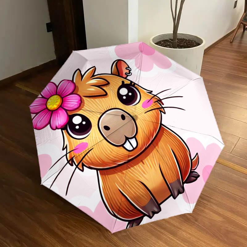 1pc Cute Guinea Pig with Flower Umbrella with Plastic Handle,Suitable for All Seasons Home Travel Outdoor UmbrellaDD174