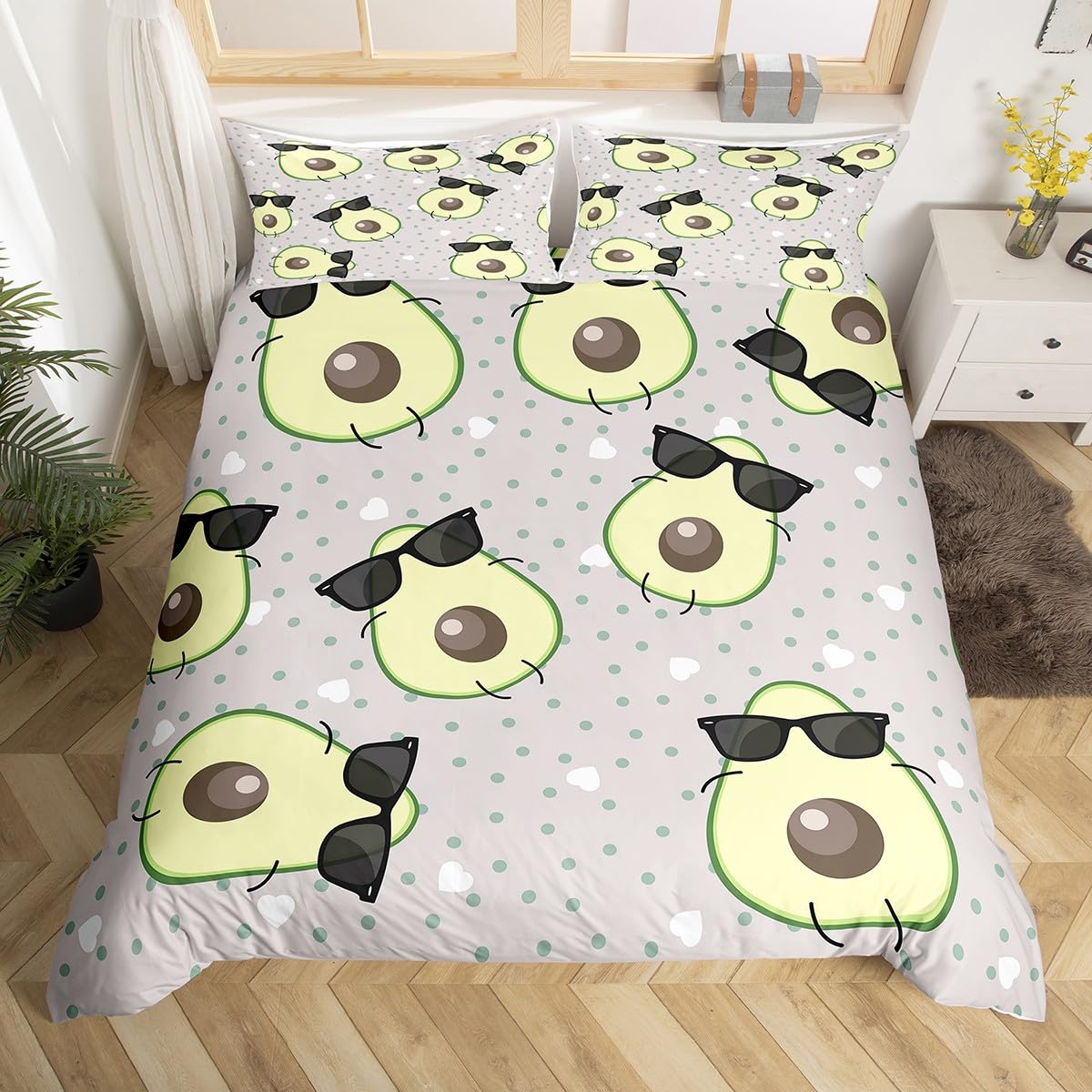 

Avocado Bedding Set Full Queen Galaxy Comforter Cover for Kids Teen,Kawaii Fruit Duvet Cover Cartoon Tropical Food Bedroom Decor EU Single(135x200cm)