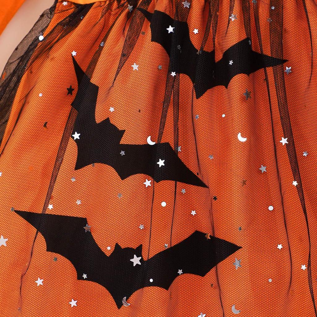European and American Halloween Cosplay Batwing Mesh Dress for Girls - Autumn Long-Sleeve Style