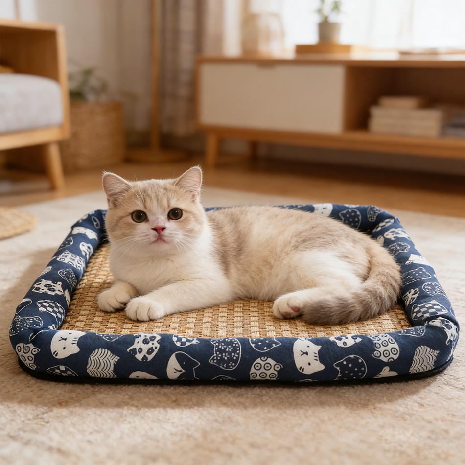 Summer Cooling Mat for Small Dogs Cats Breathable Pet Bed Pad Washable Anti Slip Dog Cat Bedding Portable Floor Cushion