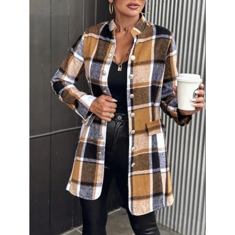 

Independent Station Wish Amazon Hot Fashion Style Including Street Fashion Fall and Winter New Arrival Plaid Wool Coat Khakis Gingham S