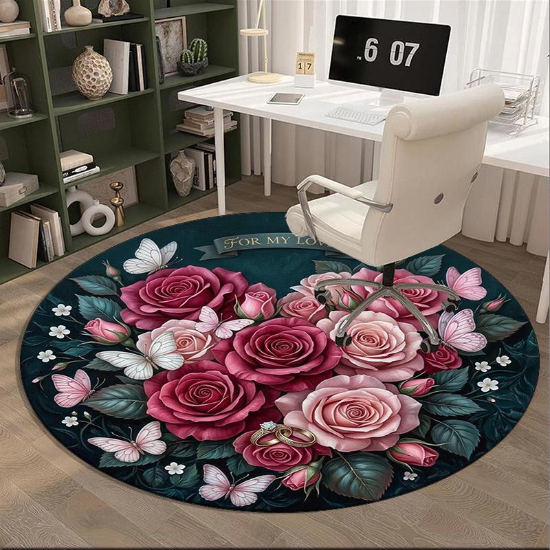 Roses And Berries Design round carpet Chair cushion Round Entryway Rug, Soft Round Rugs for Living Room, Bedroom, Circle Carpet decor gifts