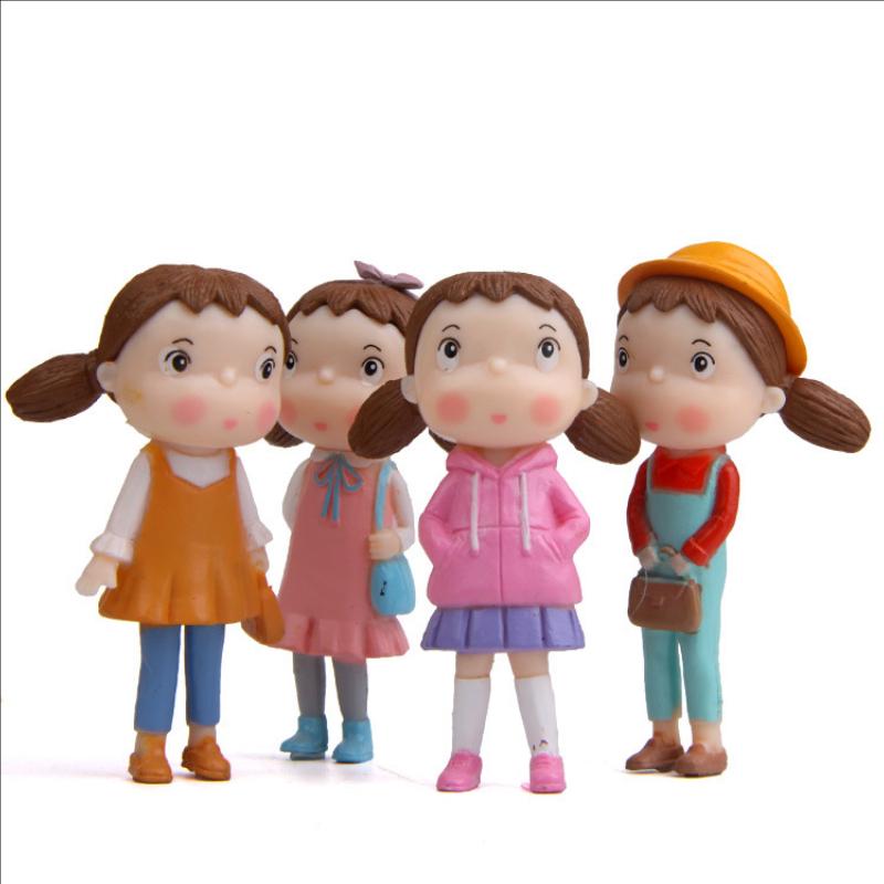4-Piece Girl Doll Dwarf Figurines Craft Model Ornament Miniature Garden Fairy Decoration Diy Accessories