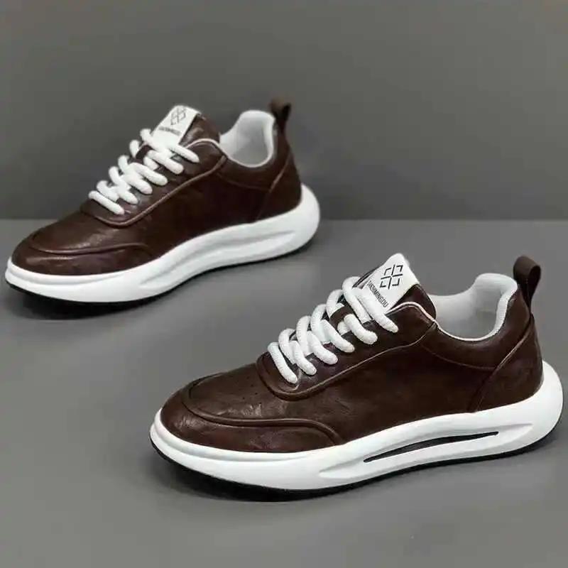 Business Shoes Spring and Summer Men's PU Leather Solid Color Casual Shoes Chunky Casuals for Men Soft Sole Non-slip Sneakers